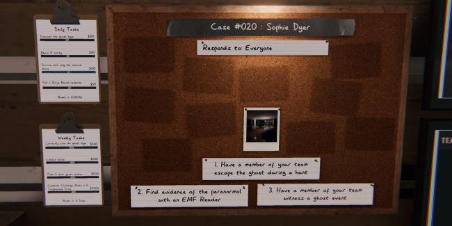 The Phasmophobia truck boards displaying objectives and tasks