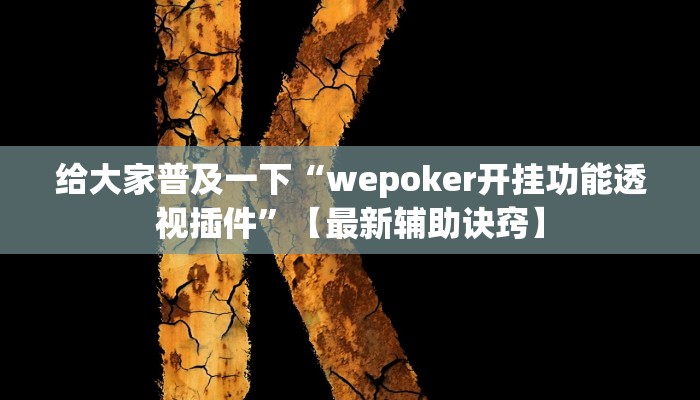给大家普及一下“wepoker开挂功能透视插件”【最新辅助诀窍】